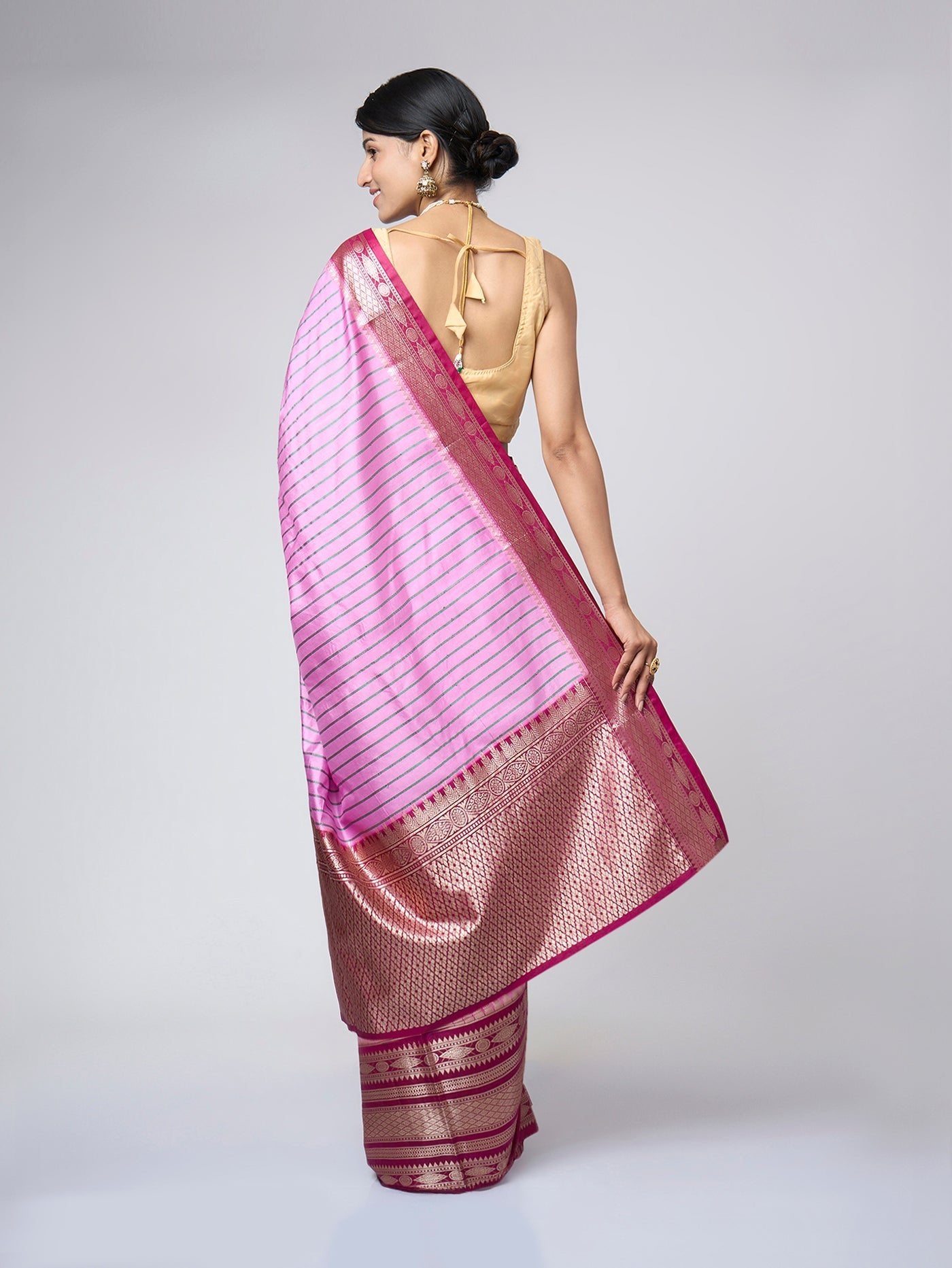 Ruhika - Pink silk blend saree with gold - silver zari - ZahratSaree