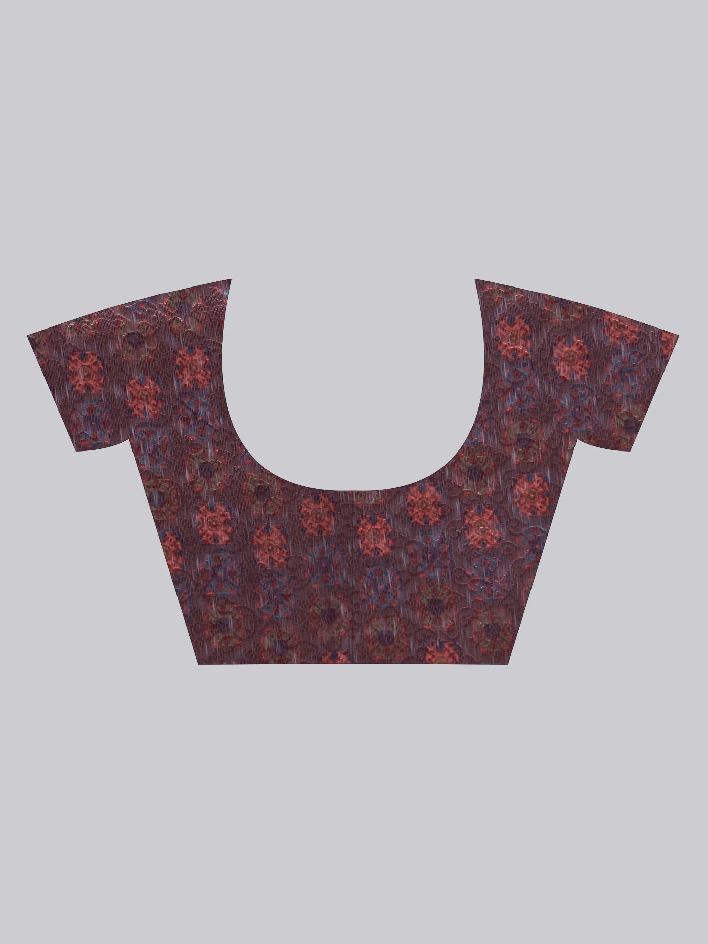 Hazelyn – Brown - Maroon Printed Saree with Geometric Floral Motifs & Metallic Border - ZahratSaree