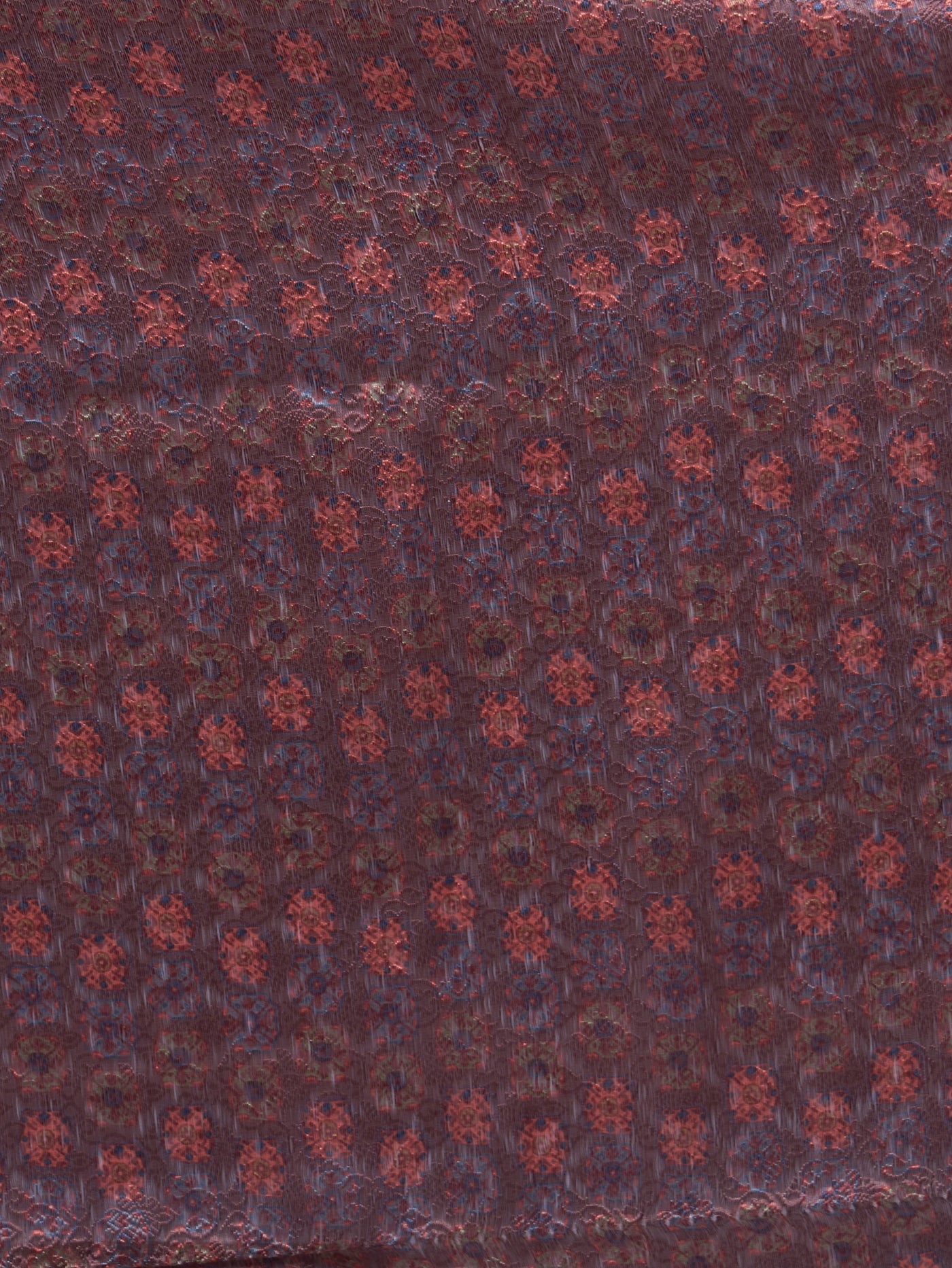 Hazelyn – Brown - Maroon Printed Saree with Geometric Floral Motifs & Metallic Border - ZahratSaree